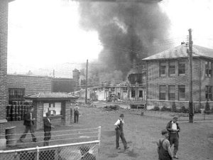 Sinclair Fire 1938 - Paddock Collection James F. Paddock photographed the aftermath of the deadly fire at the Sinclair Refining Company in Wellsville, NY. The...