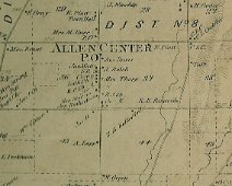 Allen_map2 The District #8 Schoolhouse was located in the very center of the Allen Center, shown on map just below the letter "P.O." and the residence of Jno. Watts, &...