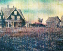 Quick House This is an unknown artist's hand-colored rendition of postcard photo of the "Quick Home"; built atop Alma Hill approximately 3 miles from the village of Alma,...