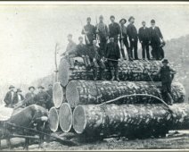 Lumber_to_Honeoye1887 Back of photo reads "8010 board feet white pine. Estimated weight 20 tons. Hauled to Honeoye, Pa. Feb. 3, 1887." Identities of men unknown. Collection of Earl...