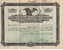 allen land and cattle co Allen Land & Cattle Co. Stock Certificate from Texas. Stock owner: May Allen Boyd From collection of Ruth Allen Sandy, Great Granddaughter of Riley of Allentown...