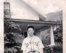 Robert Pinney baseball2 (1)5-30-50 Pump Station Road Pam Vincent comments:"This picture of Robert Dewey Pinney (my father in Comets uniform) is dated 5/30/50 and is taken in front of Dewey Pinney's (his father)...