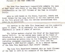AFD12 Letter - Cuba F. D. Fireman of Year Nomination