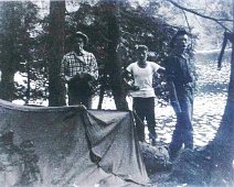 Canoe06 At camp. (L->R): Bill McQueen, (?), Gene Swarthout