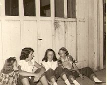 28-Street Dance L-R: Carol Webster, Jean Jandrew, Thelia Bartlett, Gloria Bartlett. Street Dance in front of Town Highway Building, Allentown (Early 1950s)