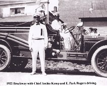 FireDept04 1922 Brockway with Chief Archie Kemp and E. Park Rogers driving.