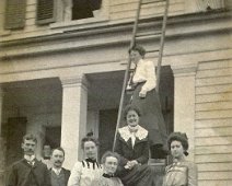 c1902 Morton-Evans ca. 1902. Those identified left to right: David Evans, Cornelia Scholes Evans (m. 1901); Grace Scholes Black Dort, and Cornelia's sister, Mabel Scholes Morton...