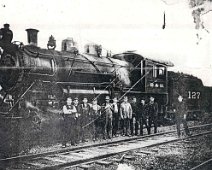 BandS 127 with Crew-Belfast B&S Railroad Crew-#127 L-R: J. Morris, Fred Broadbent, Unknown, Glen Robbins, ____Morris, Unknown, Unknown, Floyd Angel, Unknown, Will Fitzgerald, Lee Palmer....