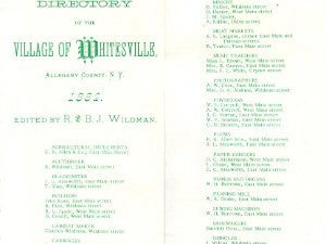 Whitesville Directory Town of Independence Village of Whitesville - Allegany County,N.Y. 1884 Directory (From Sesquicentennial Brochure -...