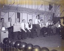 5-Fellas3 1944 Bowling in Wellsville Worthington League L-R: "Moss" Stevens, Don Gent, 3 unknowns, Art Runzo, ----Hawley, unknown, Stu Cross, John Sweeney, unknown, Vic...