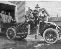 FirstTruckofDykeStHoseCo2 First fire truck owned by Dyke Street Hose Company. L-R: W. Davis, unknown, Ives, C. J. Fusch, A. Corwin, & Unknown. From Pennysaver 