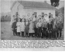 Willing District No. 2 School 1910 Caption (from Pennysaver). DIST. #2, Town of Willing School, about 1910 - Front Row, John Gorham, Edna LaForge, Cecile Quick, Lillian Costello (Wachter), Eliza...